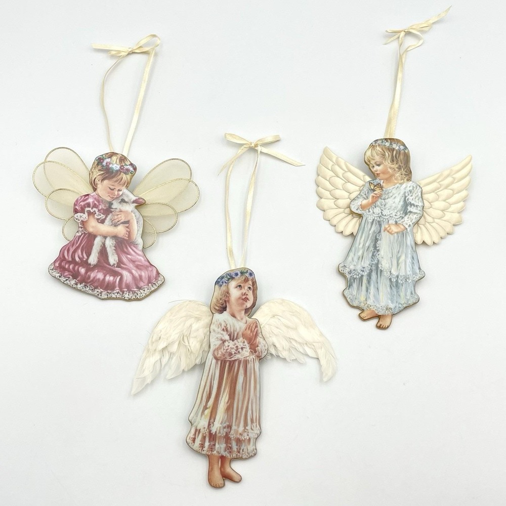 Vintage Bradford Editions Dona Gelsinger Angel Ornaments‎ 1990s Set of 3